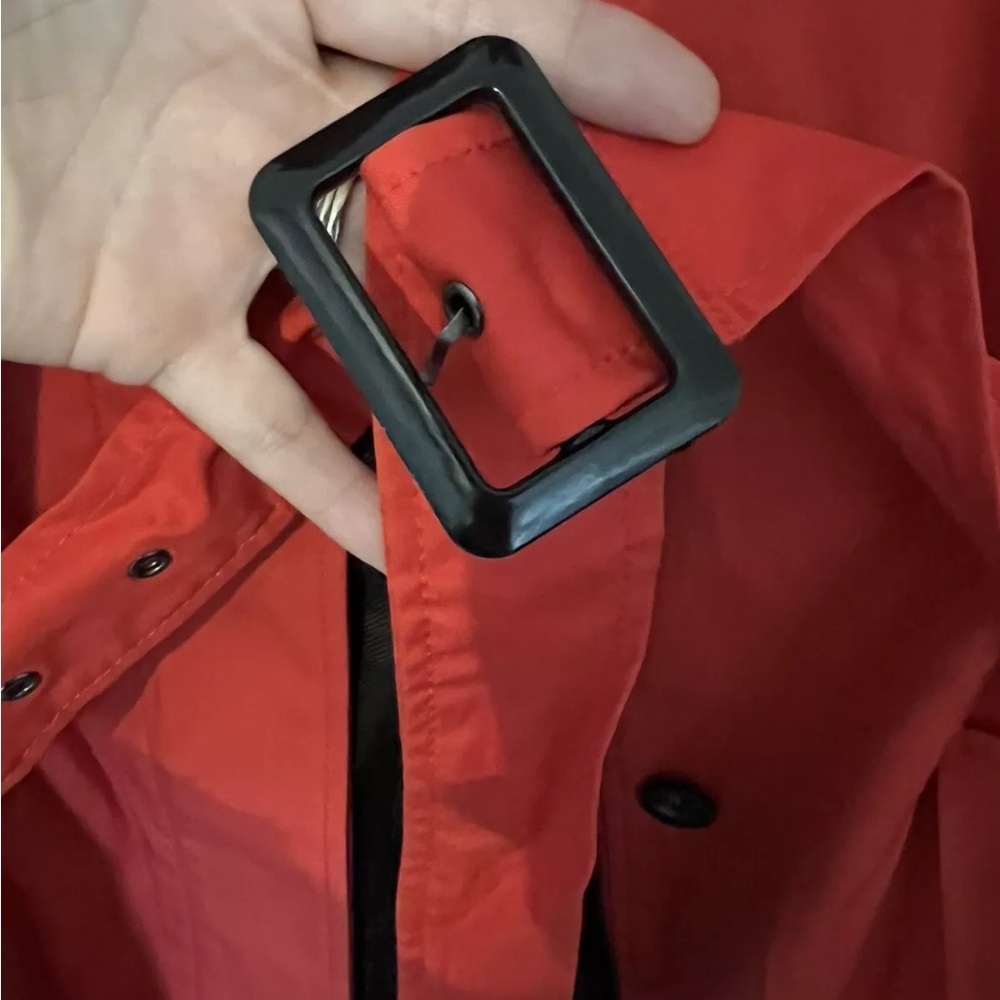 Banana Republic Orange Red Hip length trench belt Lined Coat Jacket Size L - Picture 9 of 13